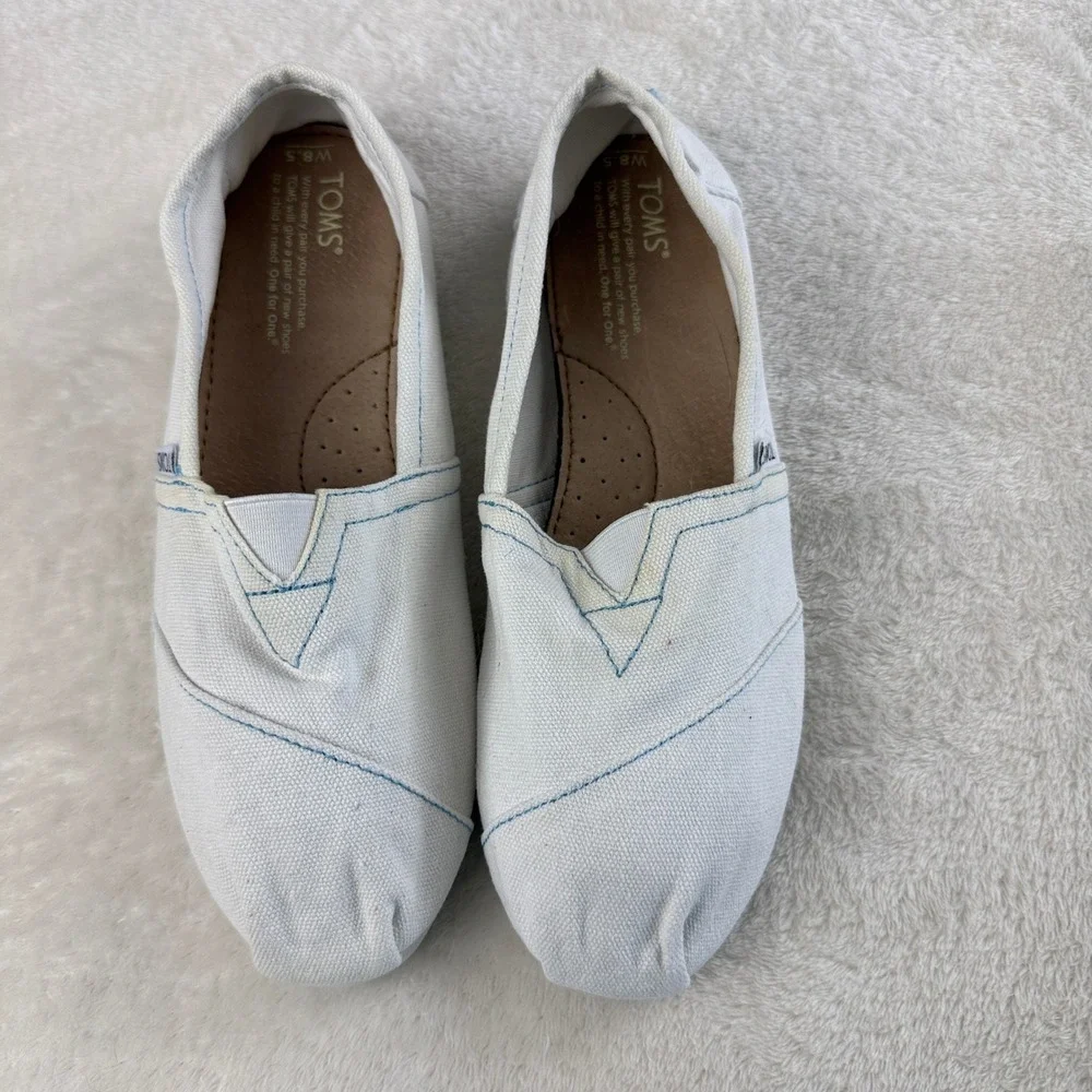 Toms Classic Alpargata Canvas Slip On Flat Shoe Women 8.5 White Comfy Minimalist